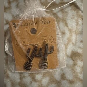 NWT Cactus Earrings with Gold and Black Stripes